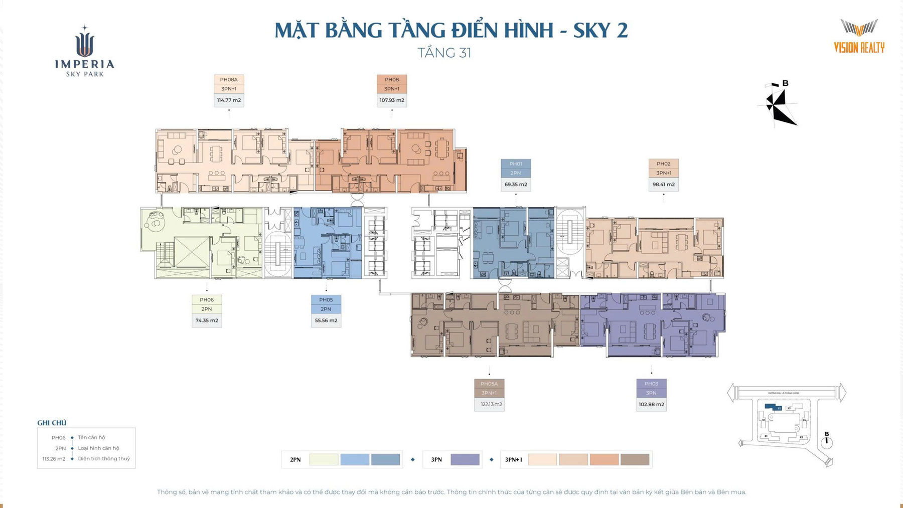 Mặt bằng tầng điển hình tầng 31 toà Sky 2- S2 dự án chung cư Imperia Sky Park Nam An Khánh - Đại Lộ Thăng Long MIK