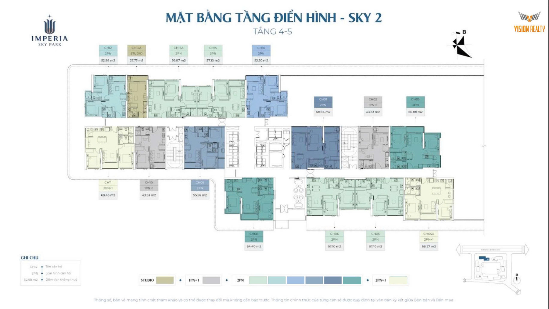 Mặt bằng tầng điển hình tầng 4-5 toà Sky 2- S2 dự án chung cư Imperia Sky Park Nam An Khánh - Đại Lộ Thăng Long MIK
