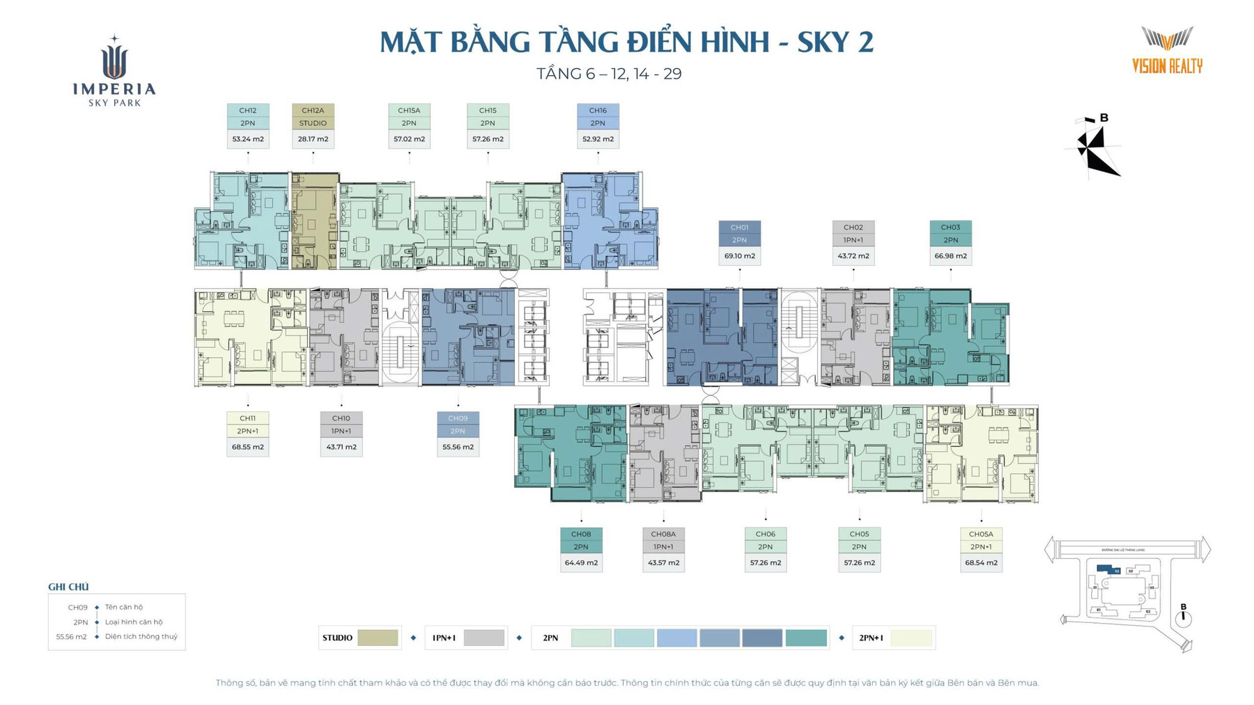 Mặt bằng tầng điển hình tầng 6-12 14-29 toà Sky 2- S2 dự án chung cư Imperia Sky Park Nam An Khánh - Đại Lộ Thăng Long MIK