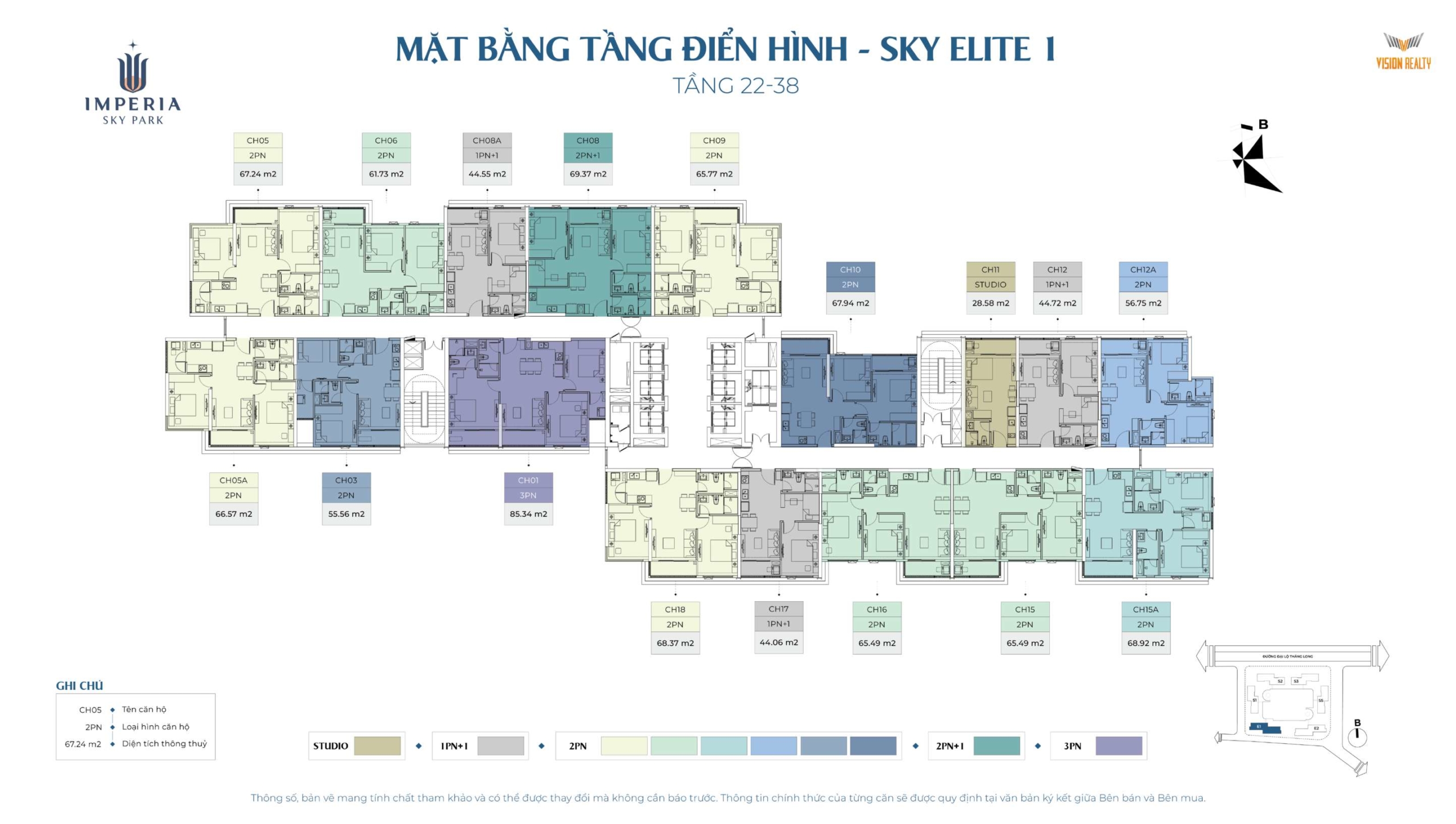 Tầng 22-38 toà Sky Elite 1 E1 Imperia Sky Park Nam An Khánh