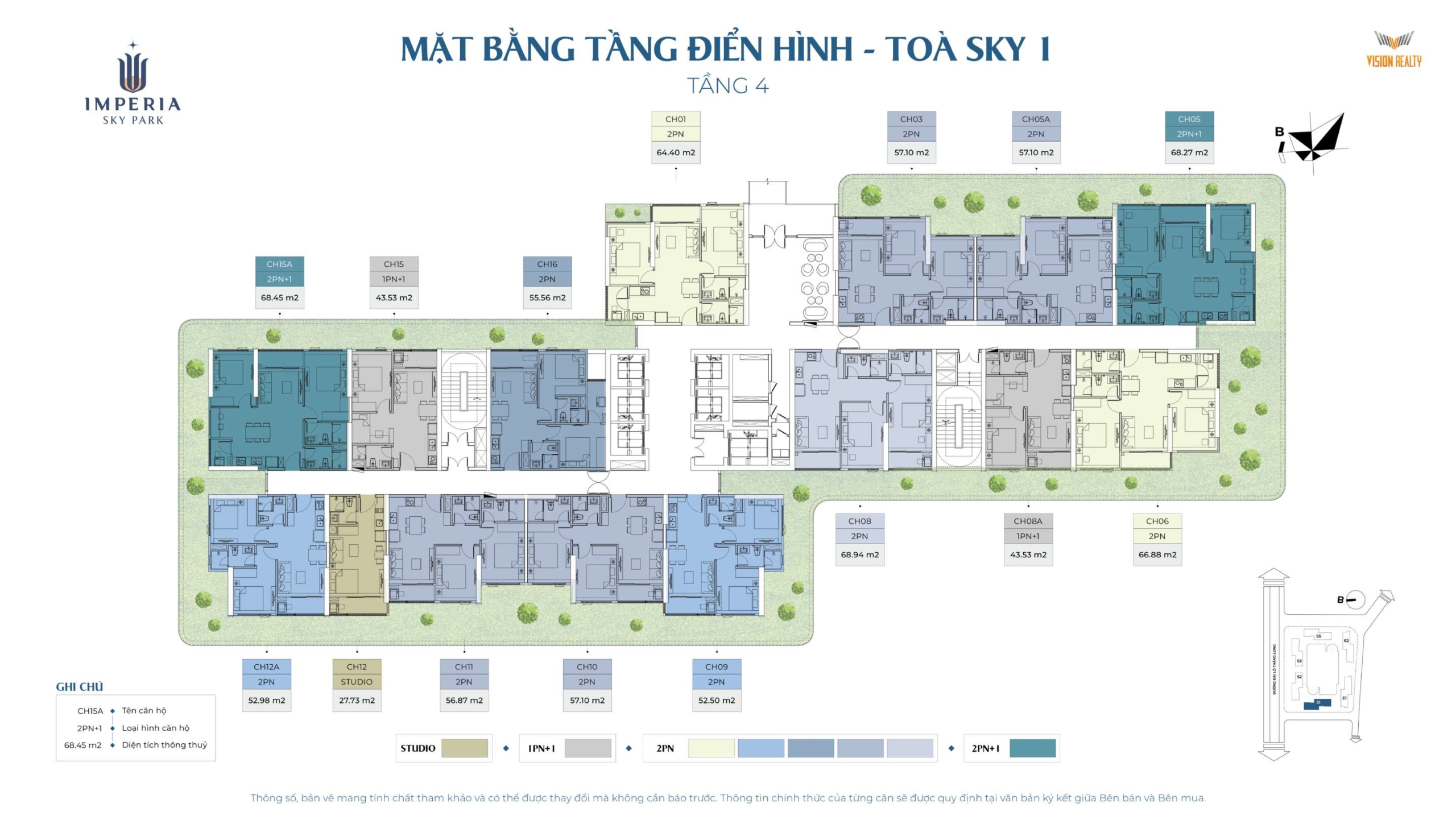 mặt bằng tầng 4 toà S1 - Sky 1 Imperia Sky Park Nam An Khánh
