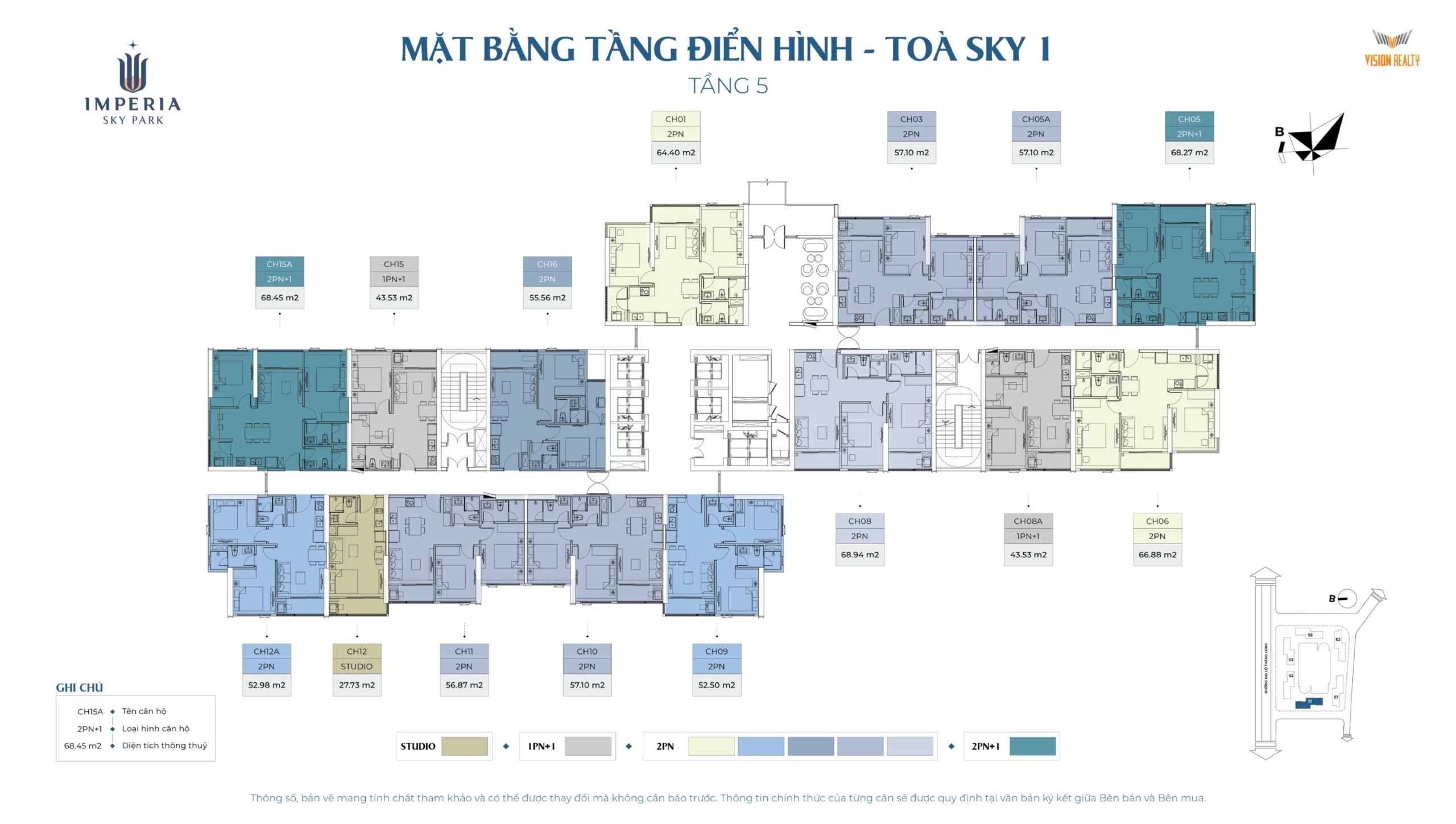 mặt bằng tầng 5 toà S1 - Sky 1 Imperia Sky Park Nam An Khánh