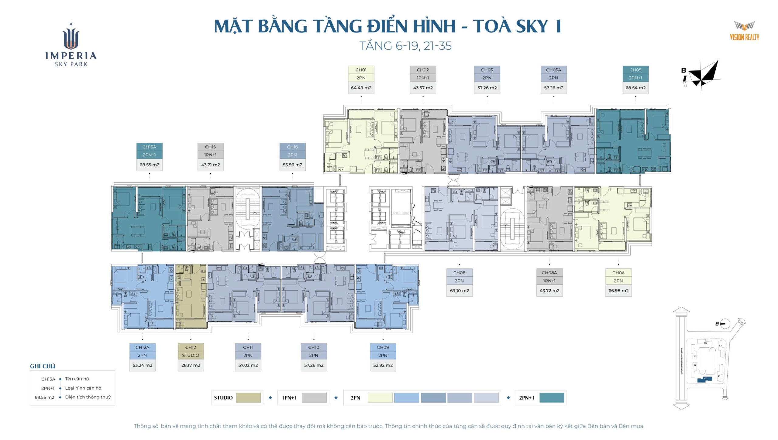 mặt bằng tầng 6-19 21-35 toà S1 - Sky 1 Imperia Sky Park Nam An Khánh
