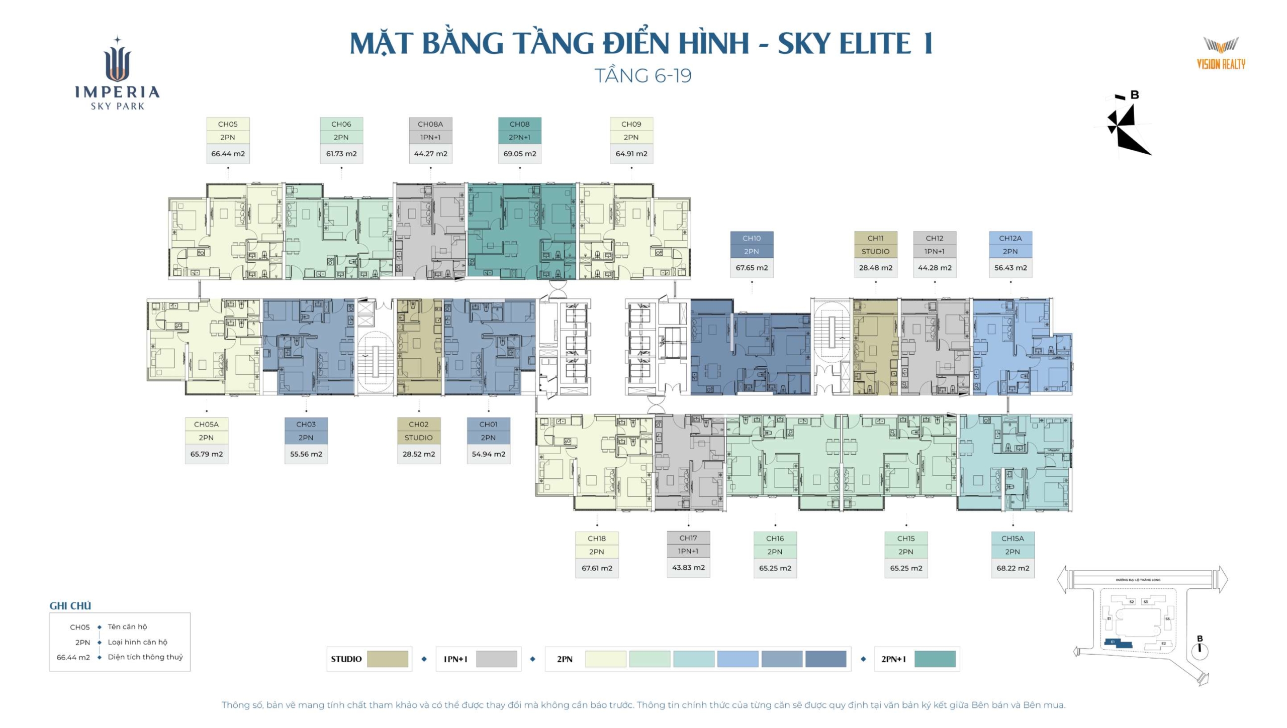Tầng 6-19 toà Sky Elite 1 E1 Imperia Sky Park Nam An Khánh
