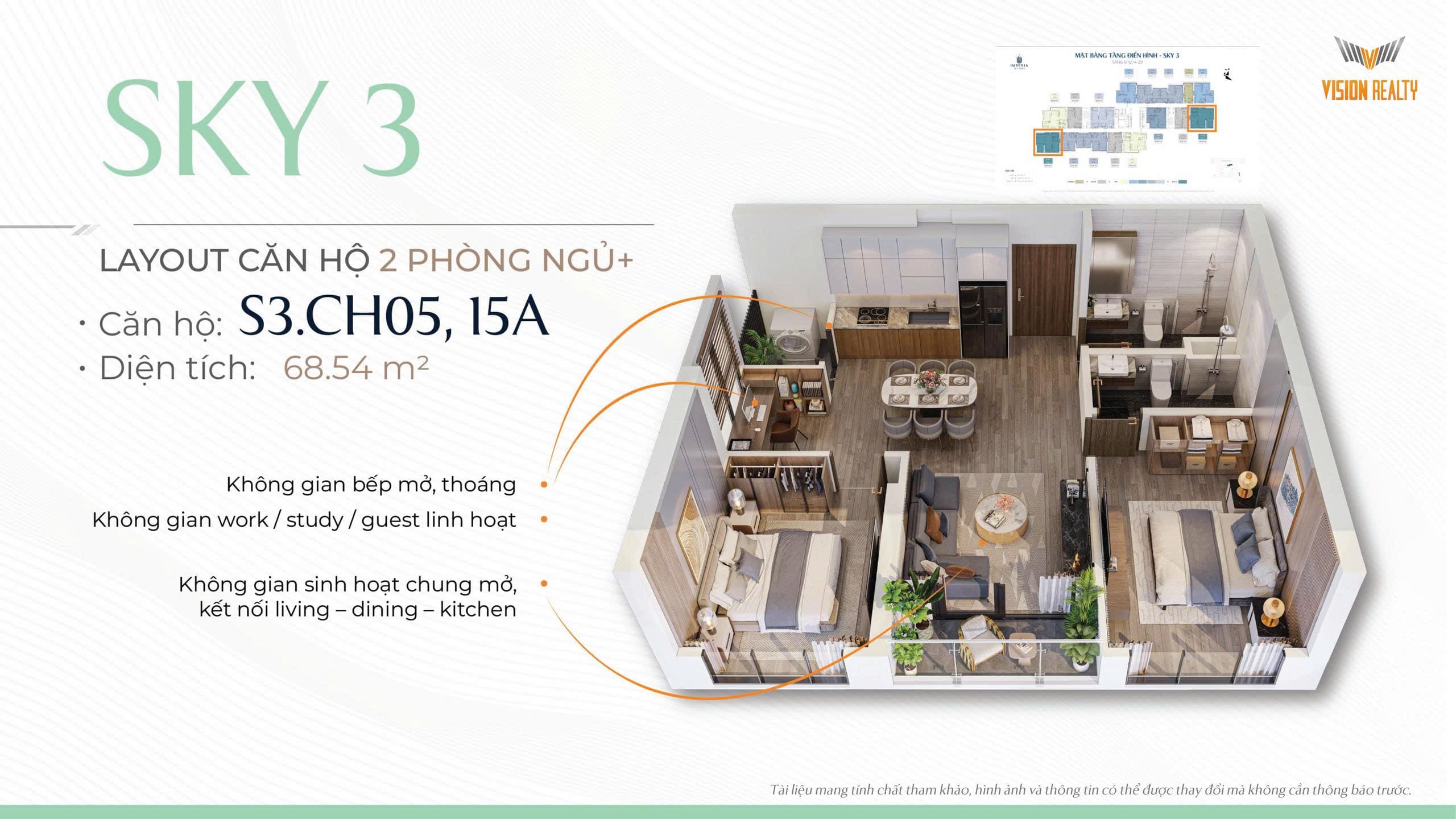 Thiết ké căn 2 ngủ góc S3 Imperia Sky Park Nam An Khánh
