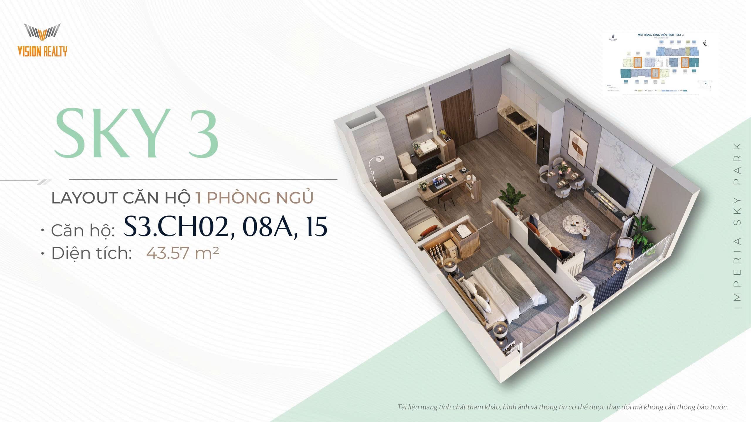 Thiết ké căn 1 ngủ S3 Imperia Sky Park Nam An Khánh