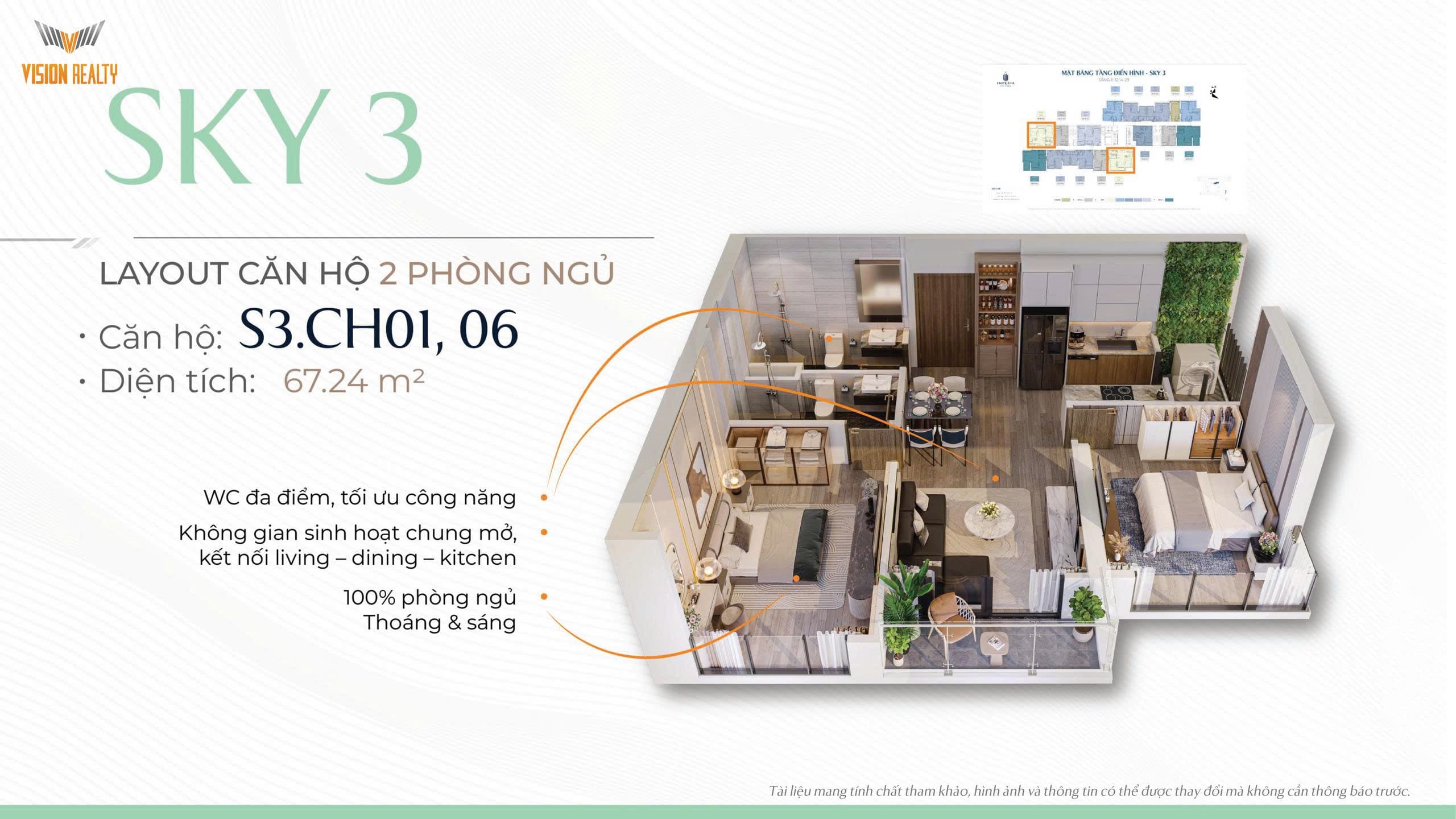 Thiết ké căn 2 ngủ S3 Imperia Sky Park Nam An Khánh