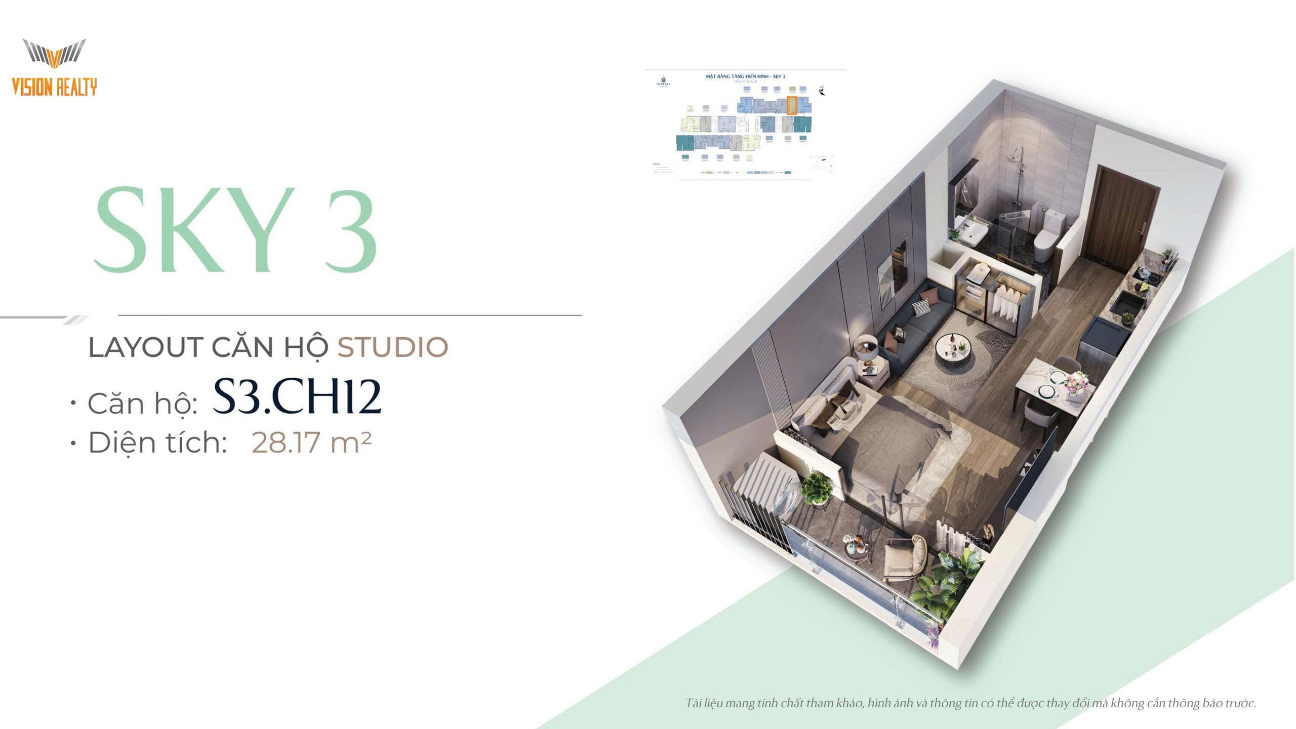 Thiết ké căn Studio S3 Imperia Sky Park Nam An Khánh