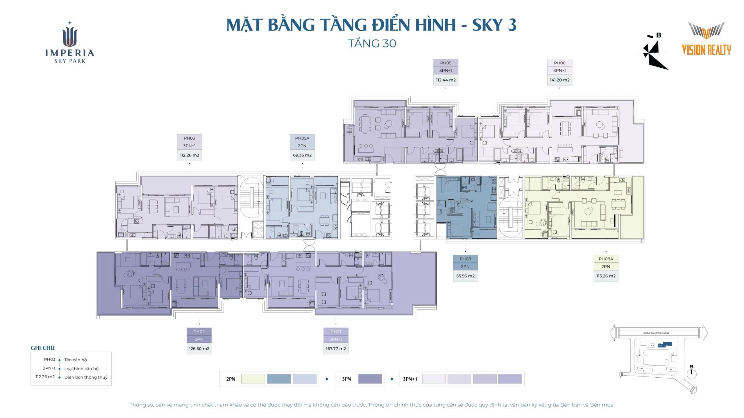 mặt bằng tầng điển hình tầng 30 toà S3 Imperia Sky Park Nam An Khánh