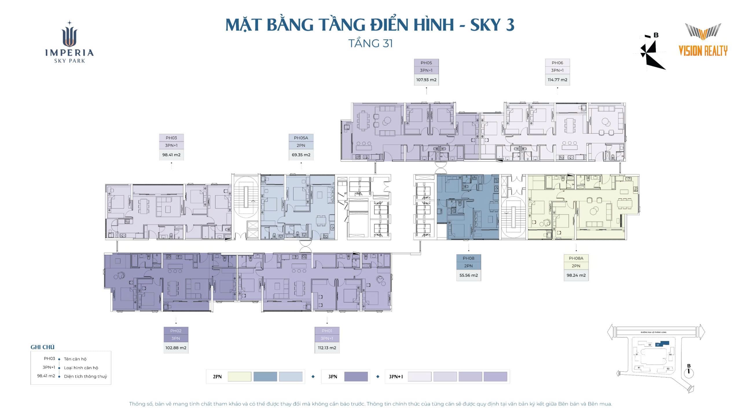 mặt bằng tầng điển hình tầng 31 toà S3 Imperia Sky Park Nam An Khánh