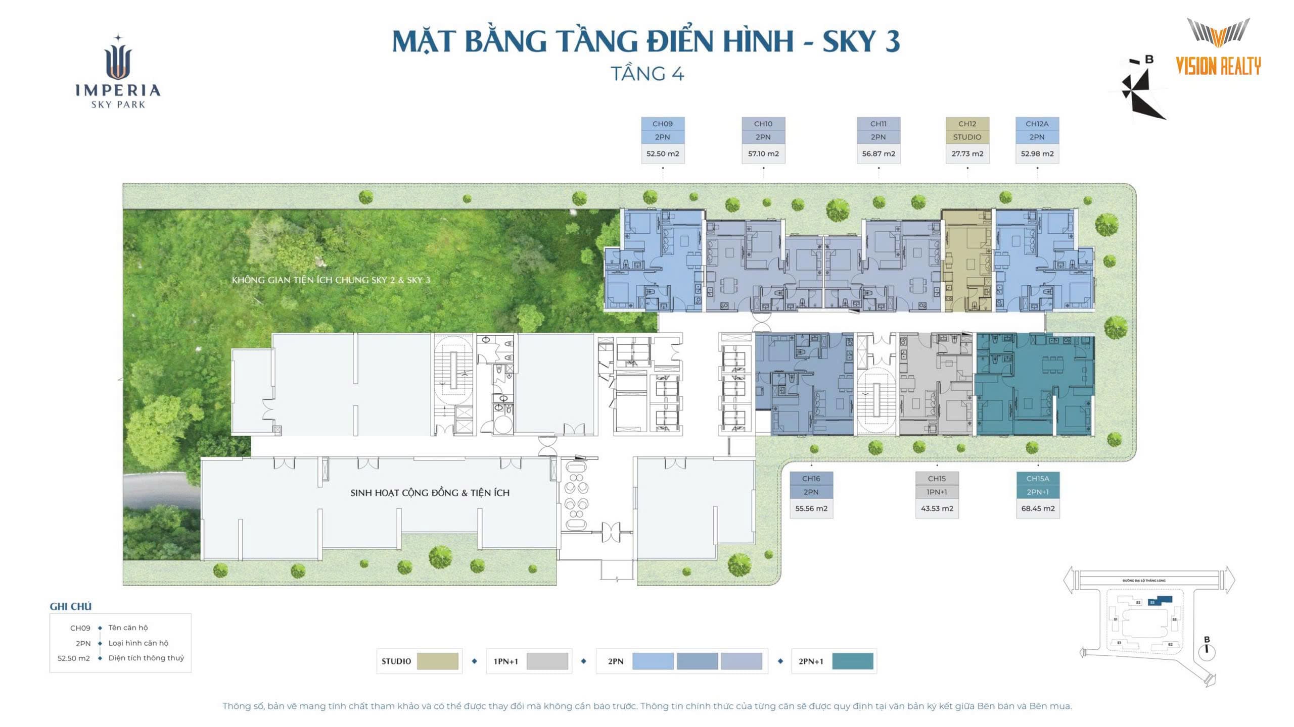 mặt bằng tầng điển hình tầng 4 toà S3 Imperia Sky Park Nam An Khánh