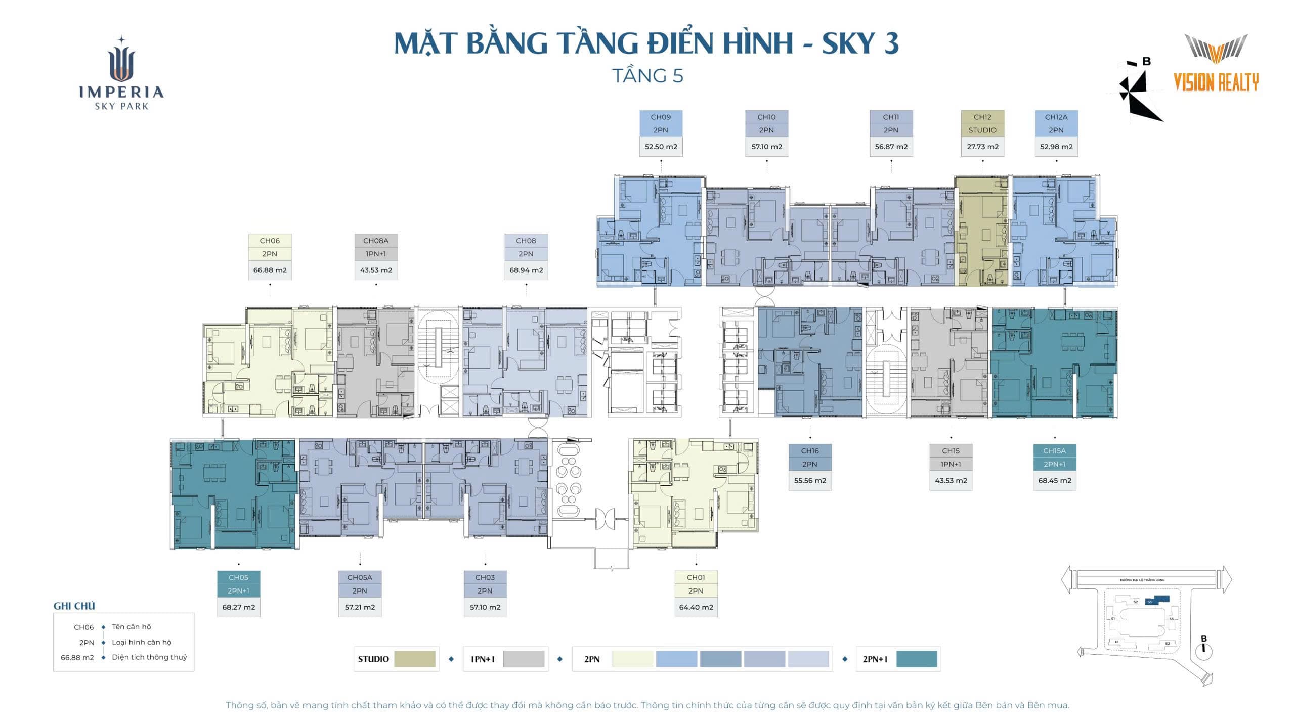 mặt bằng tầng điển hình tầng 5 toà S3 Imperia Sky Park Nam An Khánh